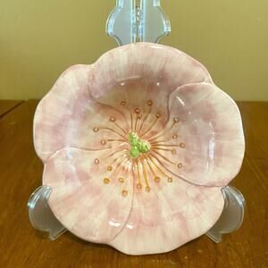 Maxcera pink flower ceramic serving bowl Paisley Pink Peony 8”
